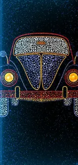 Retro dot art car on black mobile wallpaper.