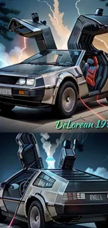 Futuristic DeLorean car with lightning.