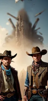 Futuristic cowboys in a desert setting, with steam-powered elements.