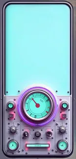 A mobile wallpaper with retro futuristic dials and bright neon colors.