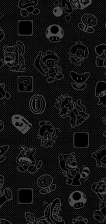 Retro gaming icons on a black wallpaper background.