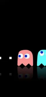 Retro ghosts on a black background mobile wallpaper.