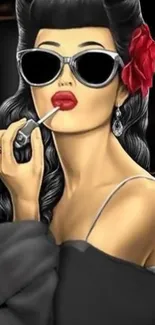 Stylish woman with sunglasses and red accents, retro art.