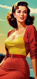 Retro glamour woman in vibrant colors with a vintage style look.