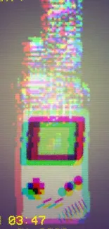 Retro glitch Gameboy wallpaper with vibrant colors and pixel art style.