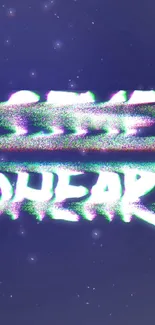 Retro glitch text wallpaper with neon colors and distortion effect.