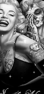 Retro gothic art wallpaper with vintage tattoo designs.