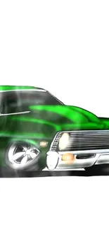 Illustration of a retro green car on a white background.