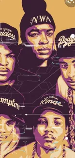 Illustrated portrait of iconic hip-hop group NWA with a vintage style.