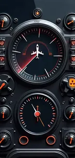 Retro instrument panel themed mobile wallpaper with dials.