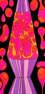 Retro pink and orange lava lamp wallpaper with psychedelic design.