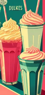 Retro milkshake art in teal and pink tones.