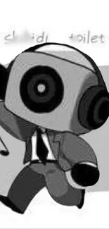 Monochrome retro robot in grayscale wallpaper.