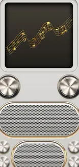 Vintage radio wallpaper with musical notes.