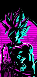 Neon anime character in retro style with vibrant pink and blue accents on a dark background.