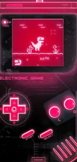 Neon pink retro gaming console wallpaper with dinosaur game display.