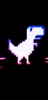 Neon pixelated dinosaur on a dark background, perfect for retro gaming fans.