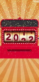 Retro slot machine countdown wallpaper for New Year 2022 with glitter effects.