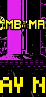 Retro neon purple and black wallpaper with pixel art design.