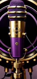 Retro purple and gold microphone art wallpaper