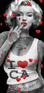 Grayscale tattooed woman with red lips wallpaper.