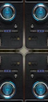 Retro tech gadget with dials and digital displays for wallpaper.