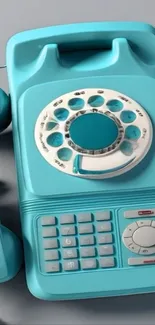 Retro turquoise rotary phone on a mobile wallpaper.