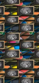 Retro TV pattern with colorful backgrounds.