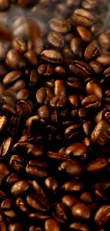 Close-up of roasted coffee beans highlighting rich brown hues.