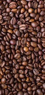 Close-up of rich brown coffee beans forming a textured mobile wallpaper.