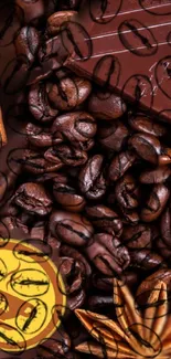 Rich coffee beans and chocolate wallpaper design.