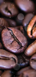 Close-up of roasted coffee beans with rich brown texture.