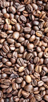 Close-up of roasted coffee beans enhancing brown tones.