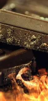 Close-up of rich dark chocolate bars on a brown backdrop.