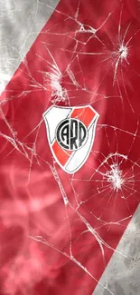 River Plate logo on a cracked red glass background.