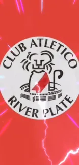 River Plate logo with a vibrant red lightning background.