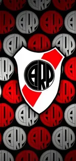 River Plate emblem with red and black background pattern.