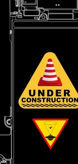 Bold under construction wallpaper with yellow triangle and warning signs.