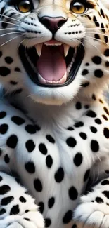 Roaring leopard with black spots mobile wallpaper.