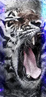 Artistic roaring tiger in black and white splash effect design.