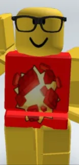 Roblox character wearing glasses and a red gem shirt against a light background.