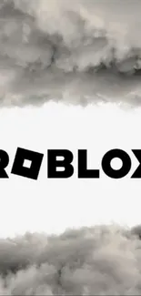 Roblox logo with dramatic cloudy background.