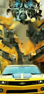 Yellow transformer robot with car design wallpaper