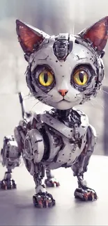 Futuristic robotic cat with intricate design and metallic features.