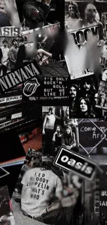 Mobile wallpaper collage of classic rock bands.