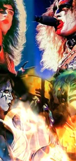 Vibrant rock band wallpaper with colorful face paint and costumes.