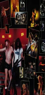 Collage of rock band performing live on stage with dynamic lighting.