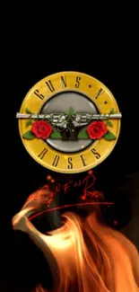 Rock band logo with roses on a black background.