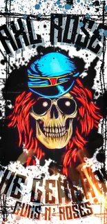 Colorful rock band skull wallpaper with splatter effect and bold graphics.