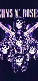 Skull artwork of a rock band in purple hues.